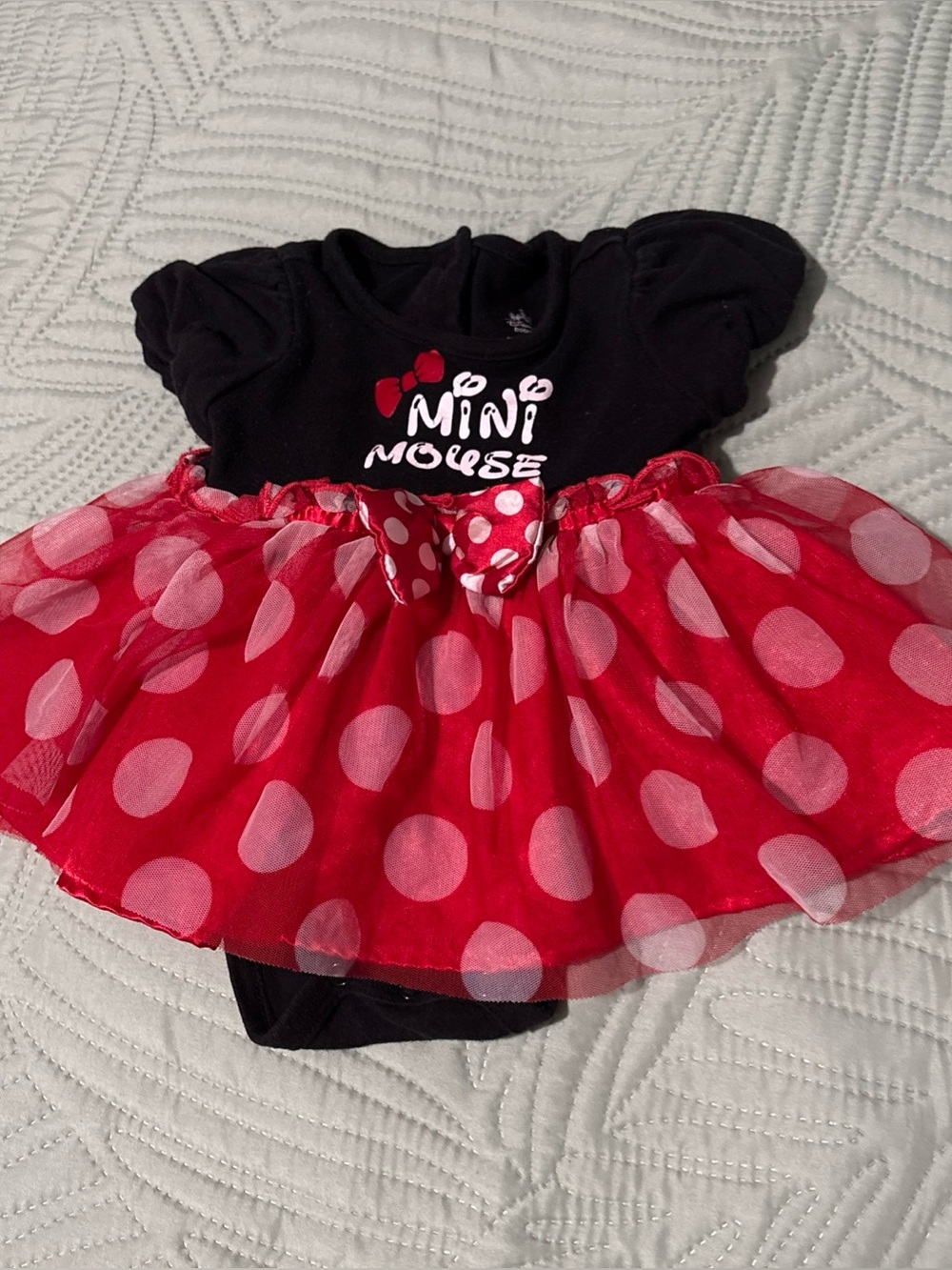 Disney Baby Minnie Mouse White Polka Dot Tutu Bodysuit Romper, 6-9 M Red Black